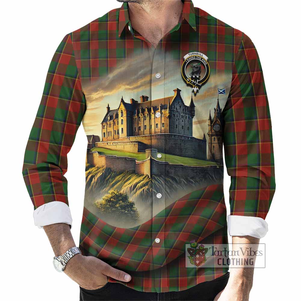 Tartan Vibes Clothing Turnbull Tartan Family Crest Long Sleeve Button Shirt with Scottish Ancient Castle Style