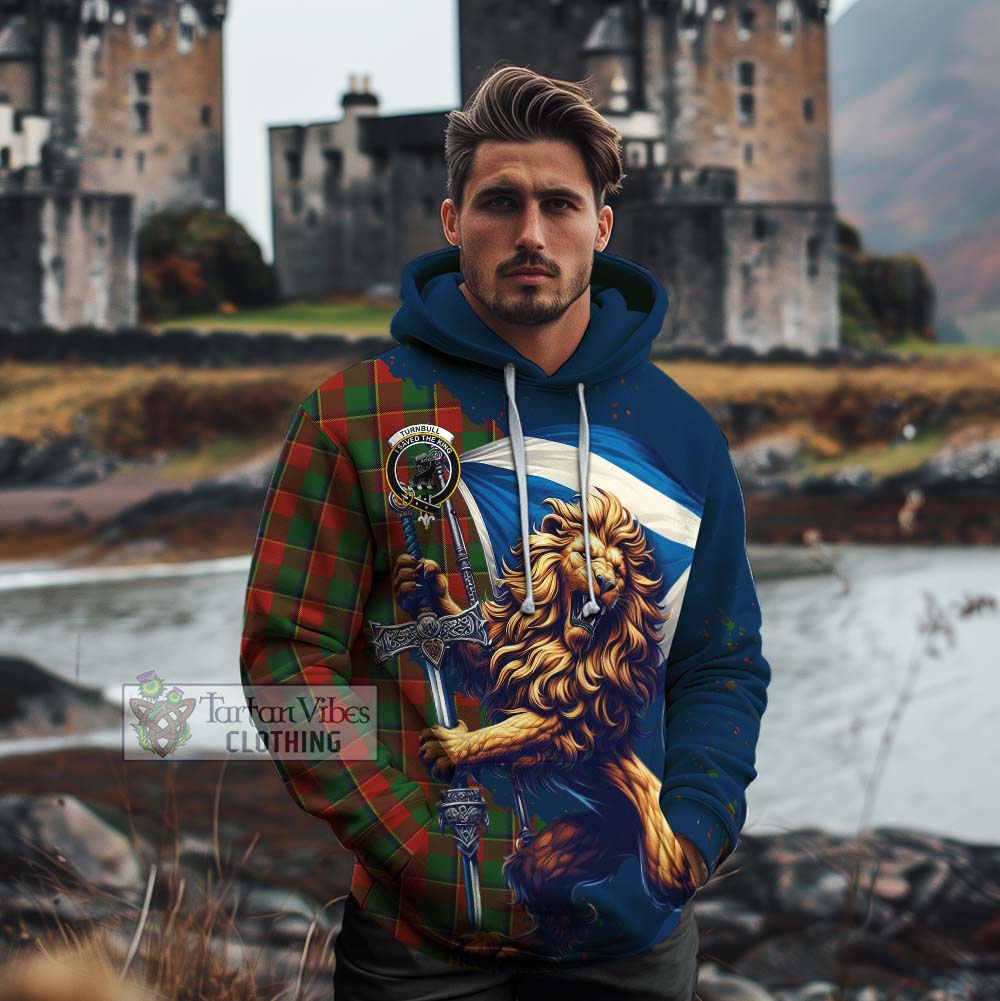 Tartan Vibes Clothing Turnbull Tartan Family Crest Cotton Hoodie with Scottish Majestic Lion
