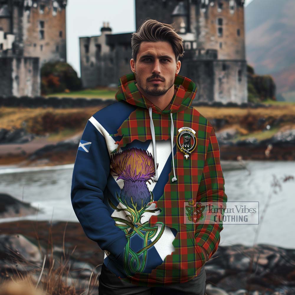 Tartan Vibes Clothing Turnbull Tartan Family Crest Cotton Hoodie Scottish Thistle Celtic Inspired