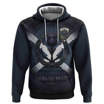 Turnbull Clan Crest Hoodie with Celtic Knot Thistle and Saltire