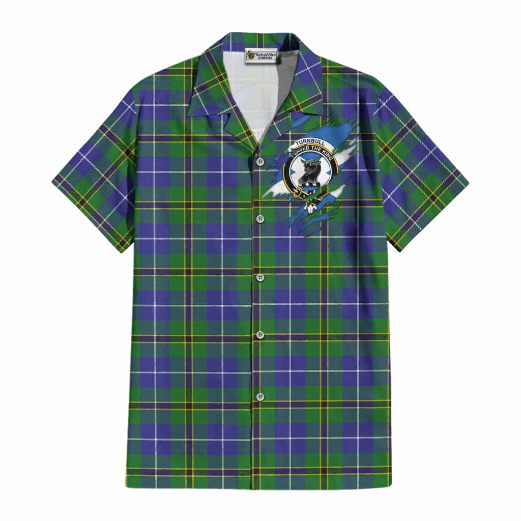 Turnbull Clan Crest In Me Tartan Cotton Hawaiian Shirt Scotland Flag Style