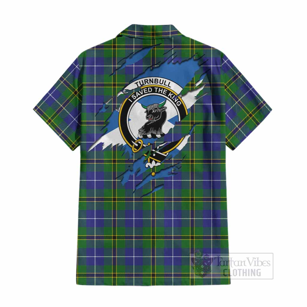 Turnbull Clan Crest In Me Tartan Cotton Hawaiian Shirt Scotland Flag Style
