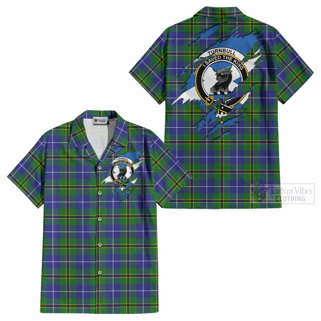 Turnbull Clan Crest In Me Tartan Cotton Hawaiian Shirt Scotland Flag Style