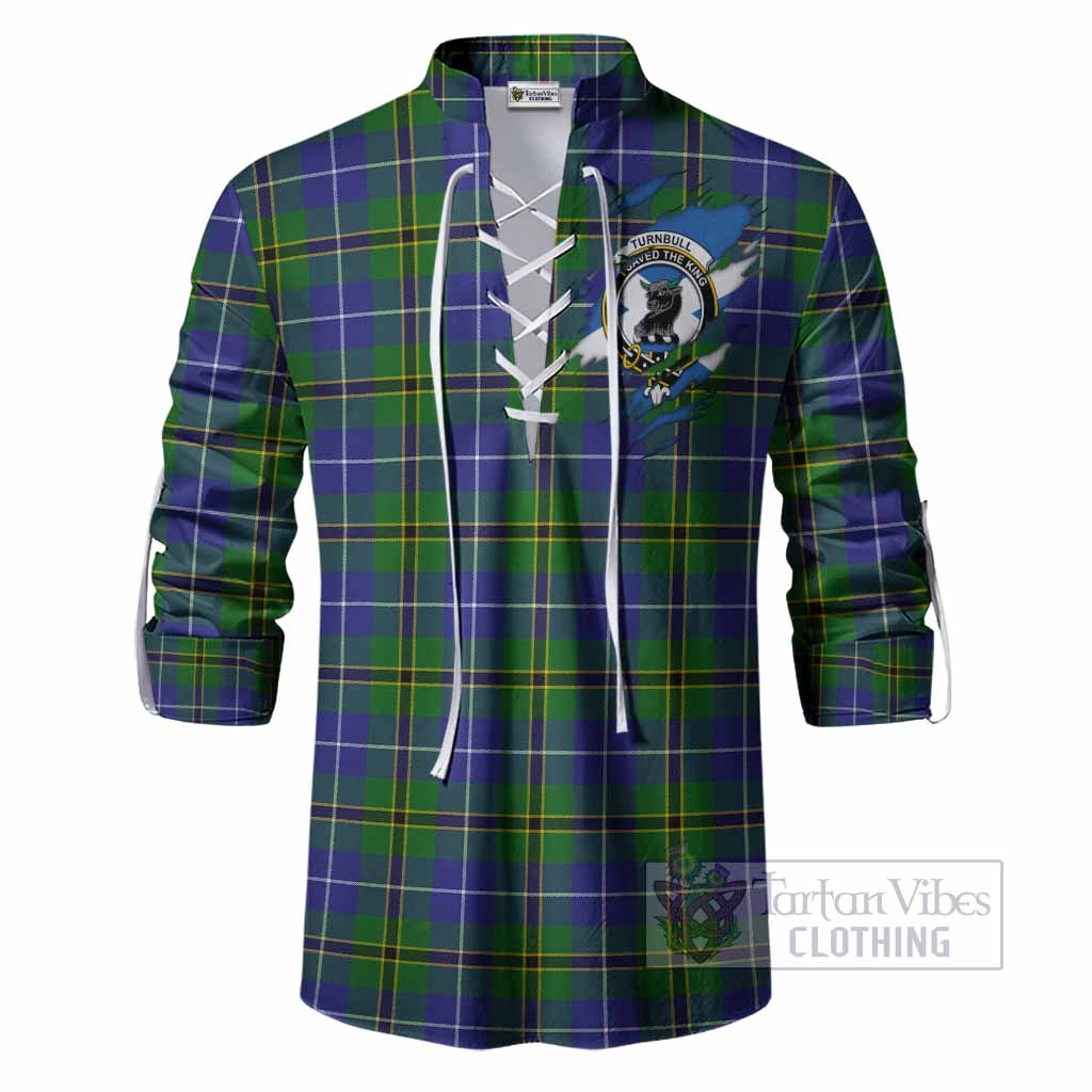 Turnbull Clan Crest In Me Tartan Ghillie Shirt Scotland Flag Style