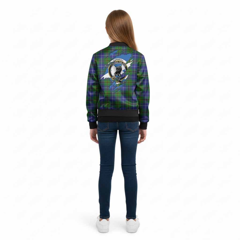 Turnbull Clan Crest In Me Tartan Kid Bomber Jacket Scotland Flag Style
