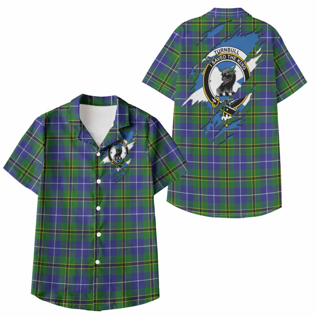 Turnbull Clan Crest In Me Tartan Kid Hawaiian Shirt Scotland Flag Style