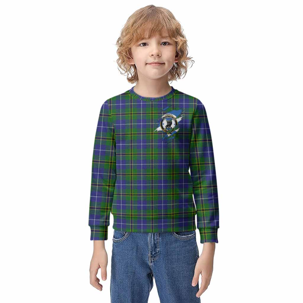 Turnbull Clan Crest In Me Tartan Kid Knitted Sweatshirt Scotland Flag Style