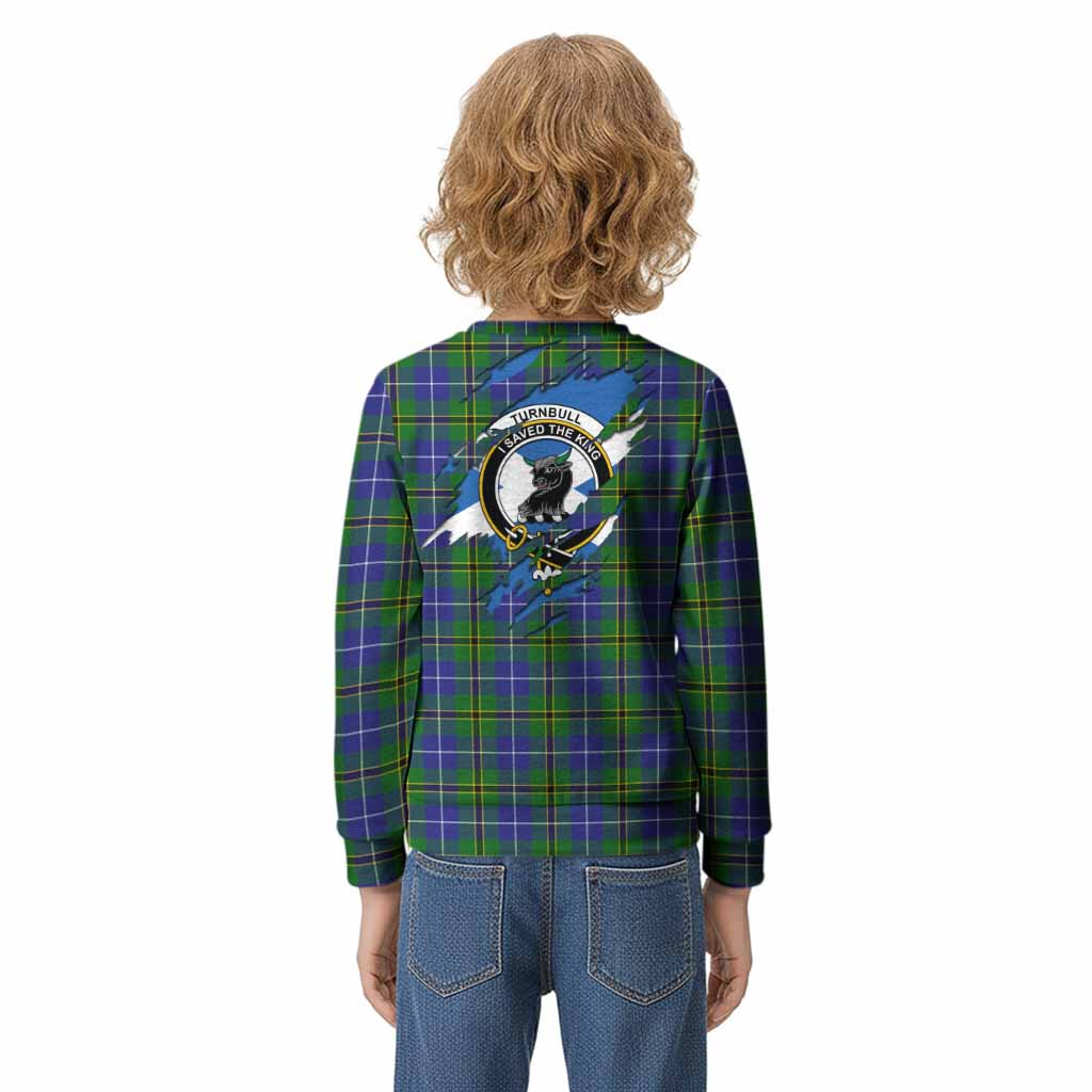 Turnbull Clan Crest In Me Tartan Kid Knitted Sweatshirt Scotland Flag Style