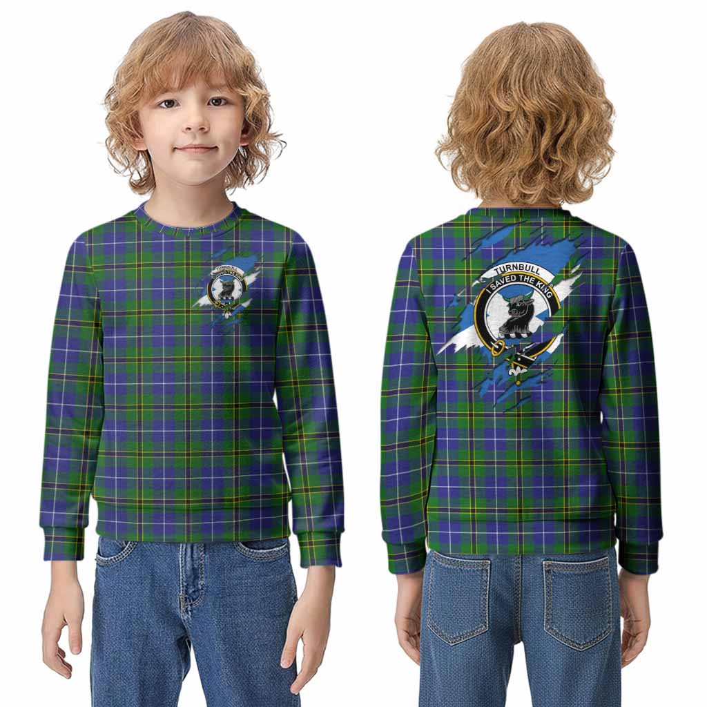 Turnbull Clan Crest In Me Tartan Kid Knitted Sweatshirt Scotland Flag Style
