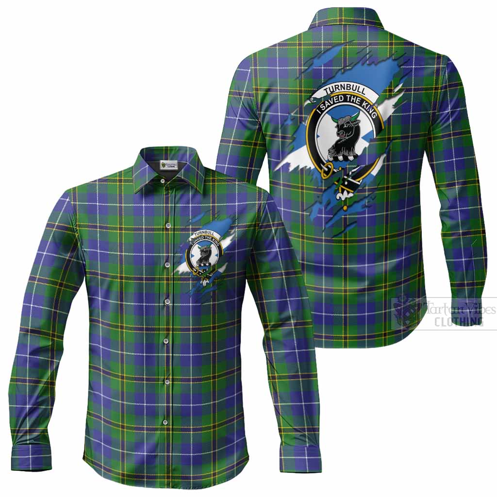 Turnbull Clan Crest In Me Tartan Long Sleeve Button Shirts Scotland Flag Style