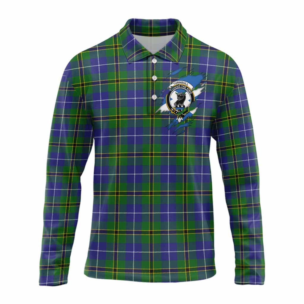 Turnbull Clan Crest In Me Tartan Long Sleeve Polo Shirt Scotland Flag Style