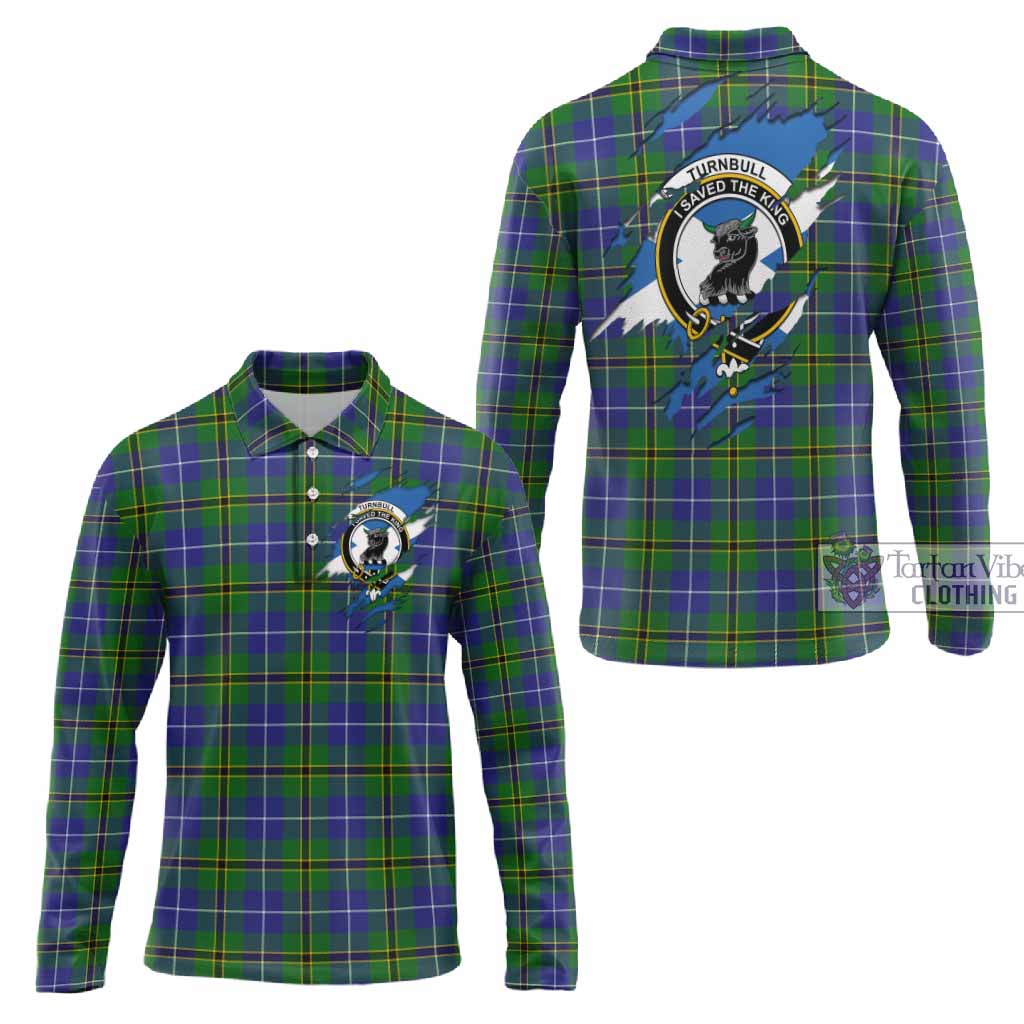 Turnbull Clan Crest In Me Tartan Long Sleeve Polo Shirt Scotland Flag Style