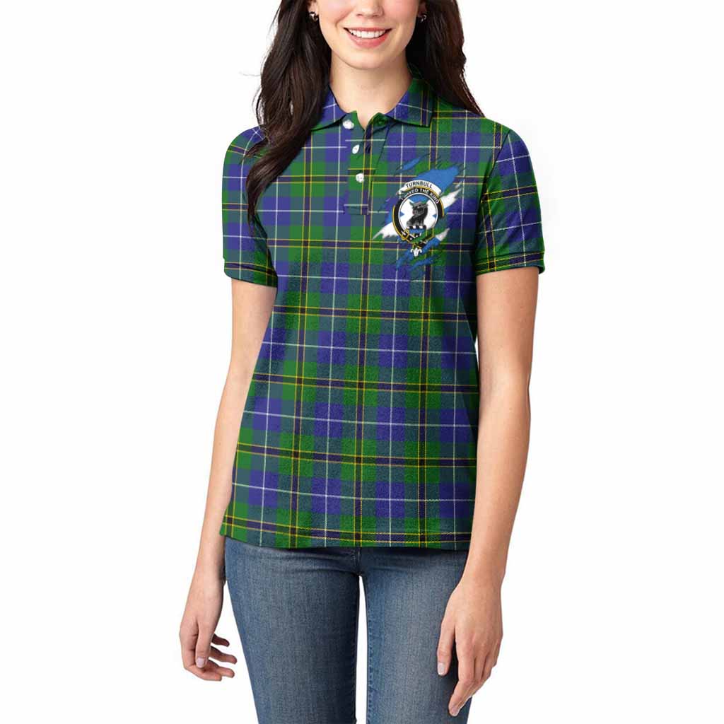 Turnbull Clan Crest In Me Tartan Women Polo Shirt Scotland Flag Style