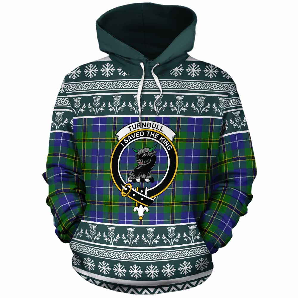 Turnbull Clan Tartan Christmas Cotton Hoodie with Family Crest - Tartan Vibes Clothing