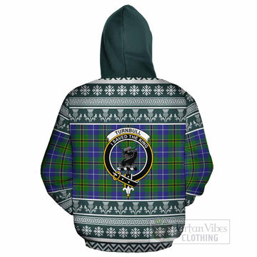 Turnbull Clan Tartan Christmas Cotton Hoodie with Family Crest