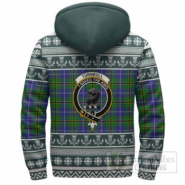 Turnbull Clan Tartan Christmas Fleece Hoodie with Family Crest