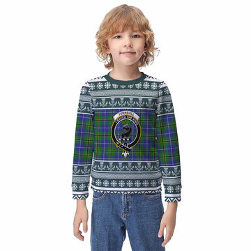 Turnbull Clan Tartan Christmas Kid Ugly Sweatshirt with Family Crest