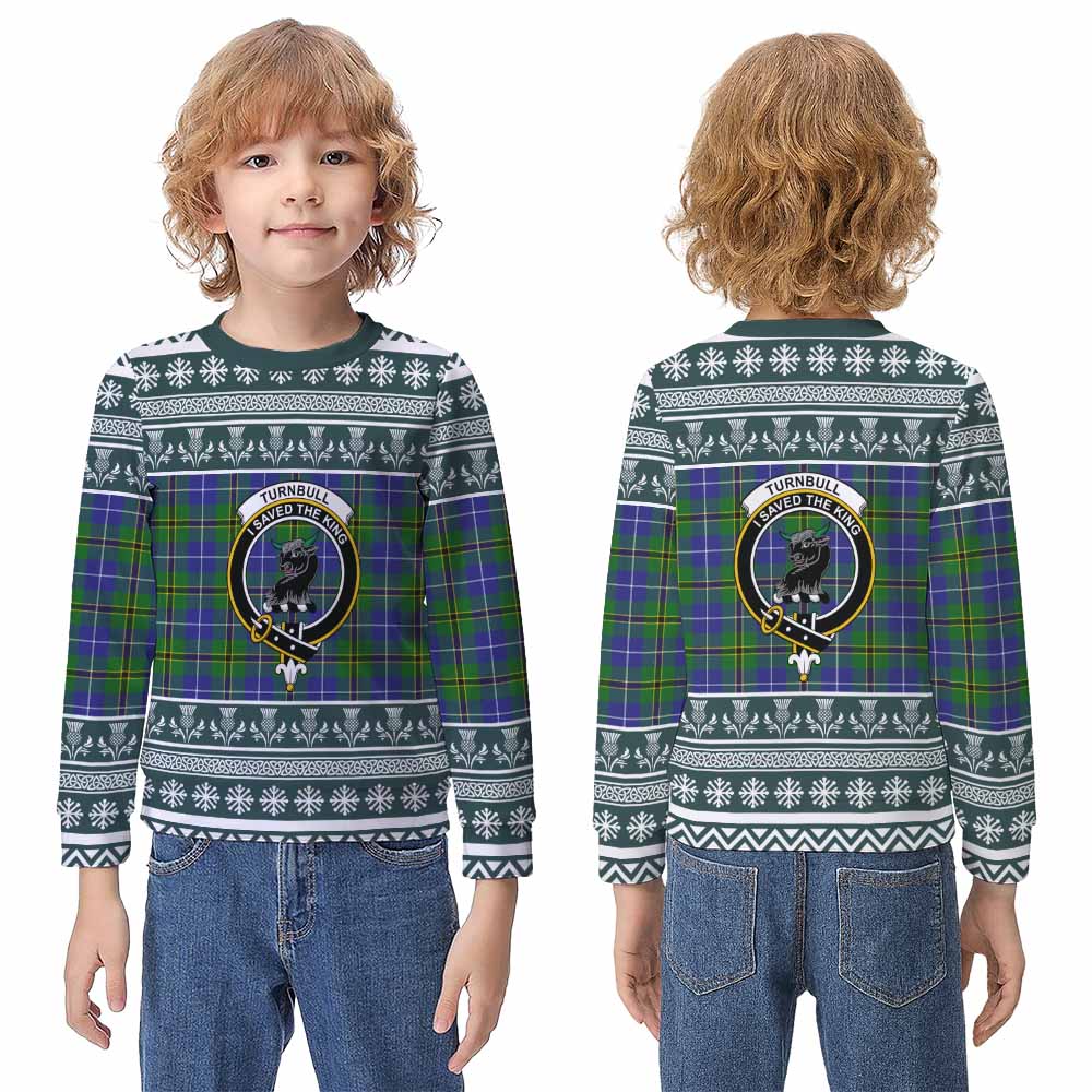 Turnbull Clan Tartan Christmas Kid Ugly Sweatshirt with Family Crest - Tartan Vibes Clothing
