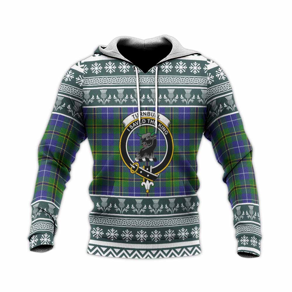 Turnbull Clan Tartan Christmas Knitted Hoodie with Family Crest - Tartan Vibes Clothing