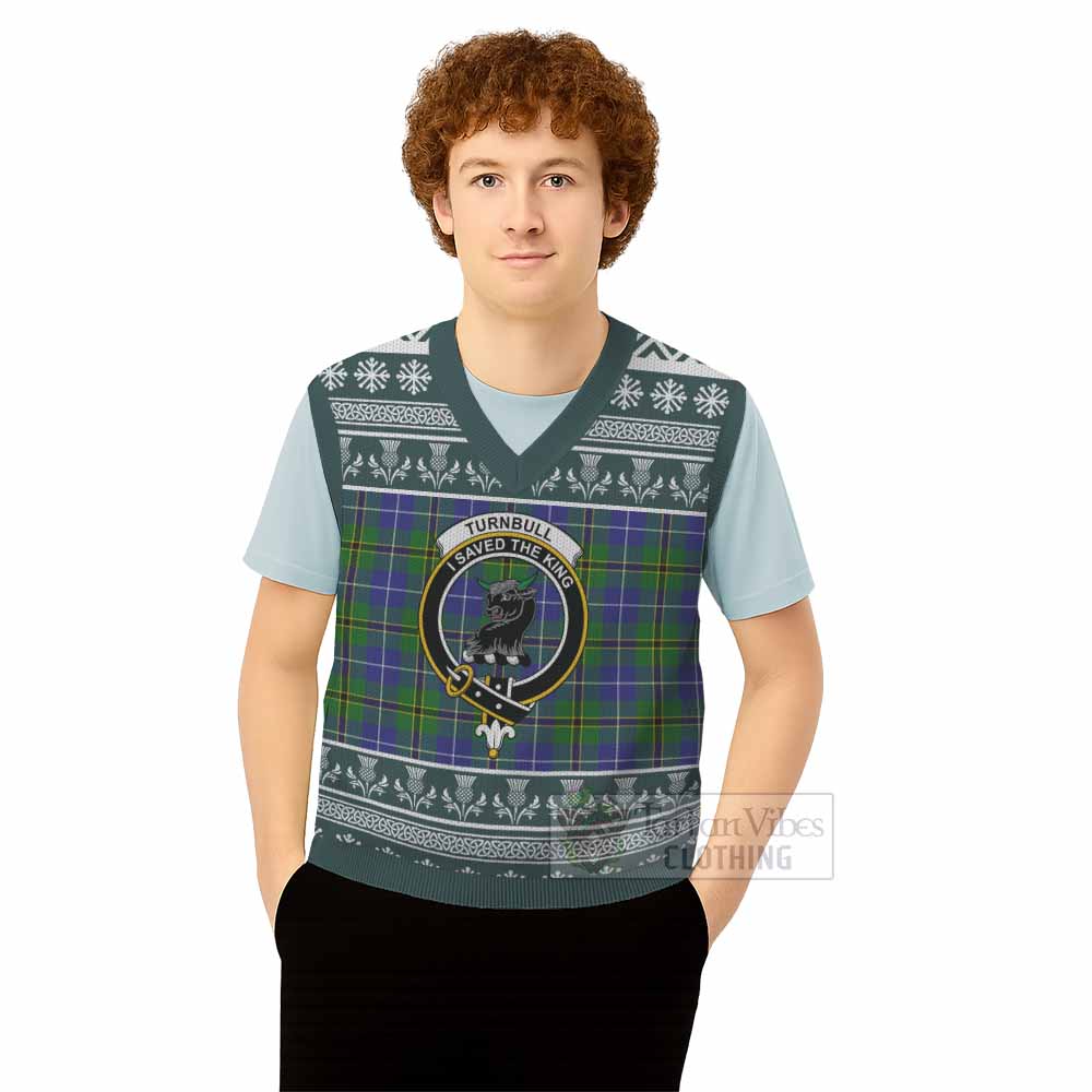 Turnbull Clan Tartan Christmas Knitted V-Neck Vest with Family Crest - Tartan Vibes Clothing