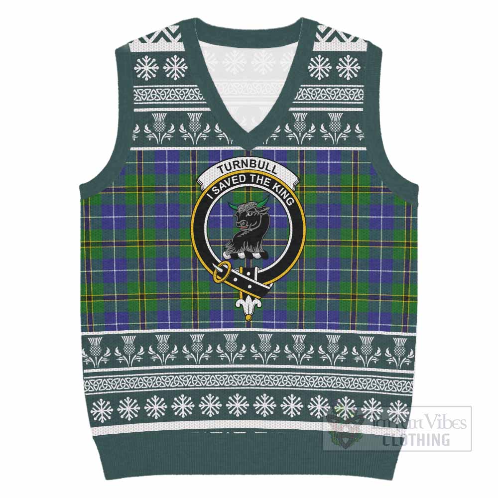 Turnbull Clan Tartan Christmas Knitted V-Neck Vest with Family Crest - Tartan Vibes Clothing