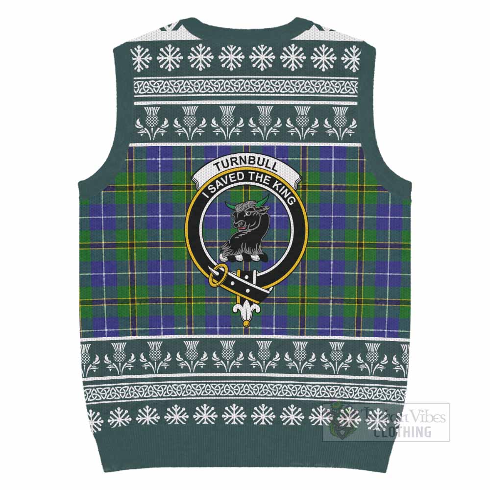 Turnbull Clan Tartan Christmas Knitted V-Neck Vest with Family Crest - Tartan Vibes Clothing