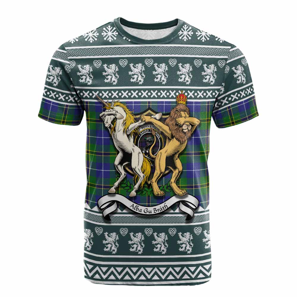 Turnbull Clan Tartan Crest Christmas Cotton T-shirt Coat of Arms Funny Style - Tartan Vibes Clothing