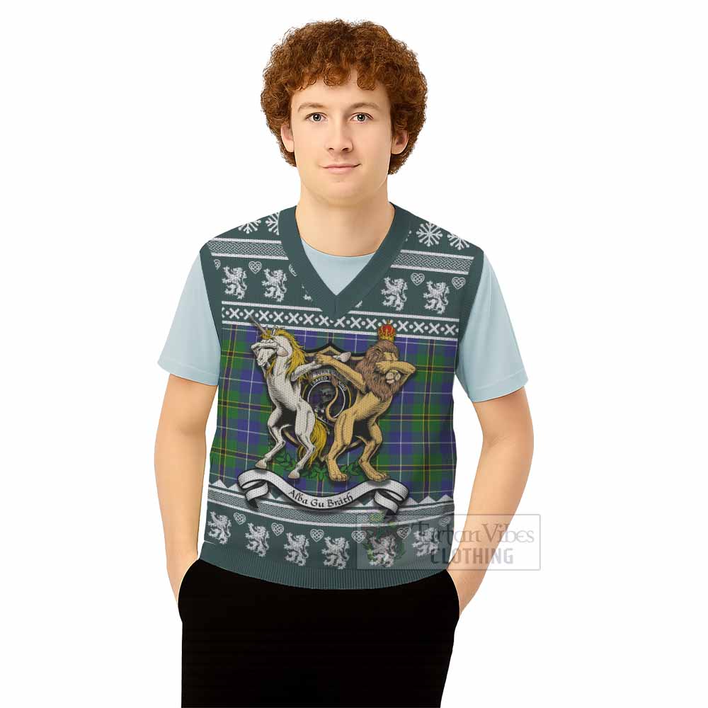 Turnbull Clan Tartan Crest Christmas Knitted V-Neck Vest Coat of Arms Funny Style - Tartan Vibes Clothing
