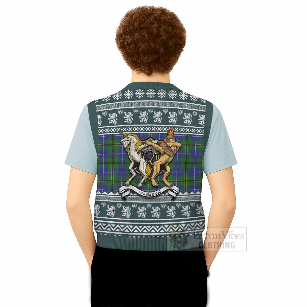 Turnbull Clan Tartan Crest Christmas Knitted V-Neck Vest Coat of Arms Funny Style - Tartan Vibes Clothing