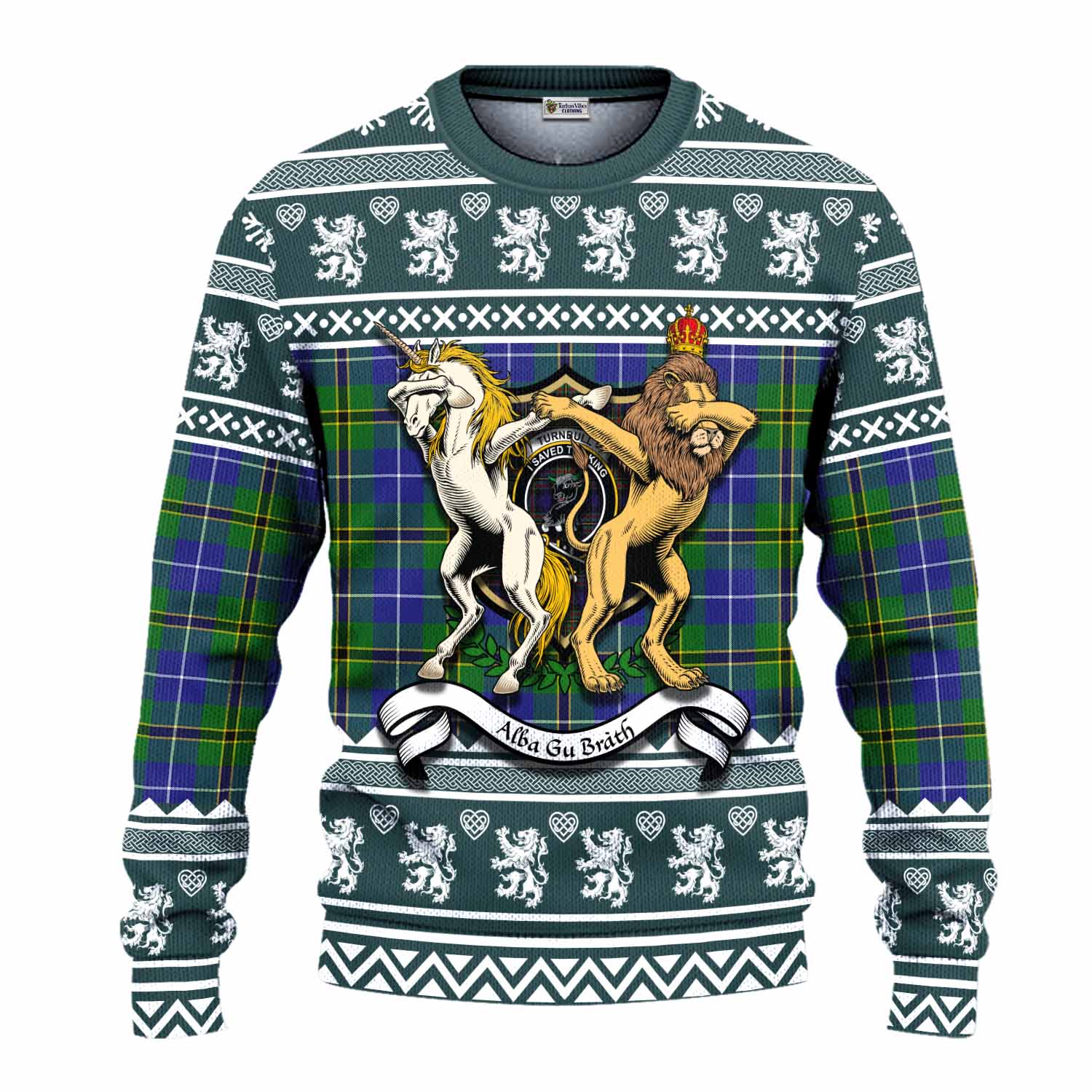 Turnbull Clan Tartan Crest Christmas Ugly Sweater Coat of Arms Funny Style - Tartan Vibes Clothing