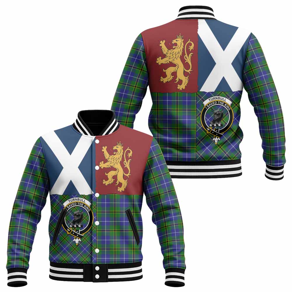 Turnbull Crest Tartan Baseball Jacket with Lion Rampant Saltire Style