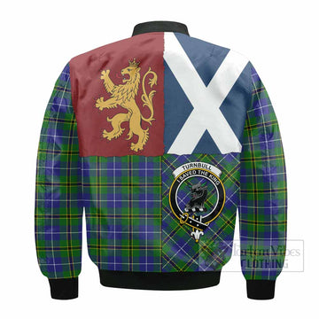 Turnbull Crest Tartan Bomber Jacket with Lion Rampant Saltire Style