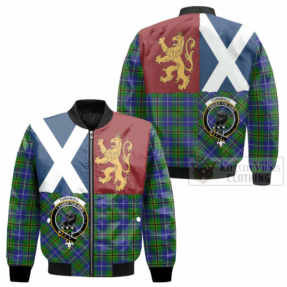 Turnbull Crest Tartan Bomber Jacket with Lion Rampant Saltire Style