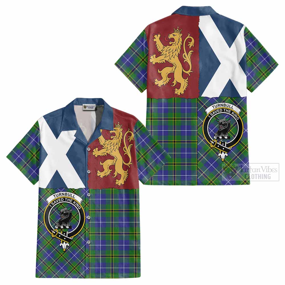 Turnbull Crest Tartan Cotton Hawaiian Shirt with Lion Rampant Saltire Style - Tartan Vibes Clothing