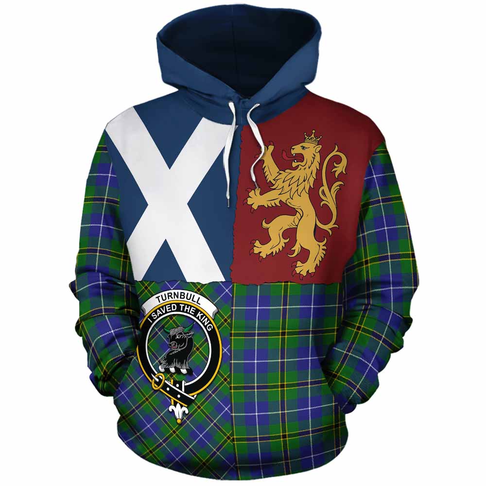 Turnbull Crest Tartan Cotton Hoodie with Lion Rampant Saltire Style - Tartan Vibes Clothing