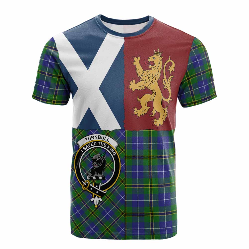 Turnbull Crest Tartan Cotton T-shirt with Lion Rampant Saltire Style - Tartan Vibes Clothing