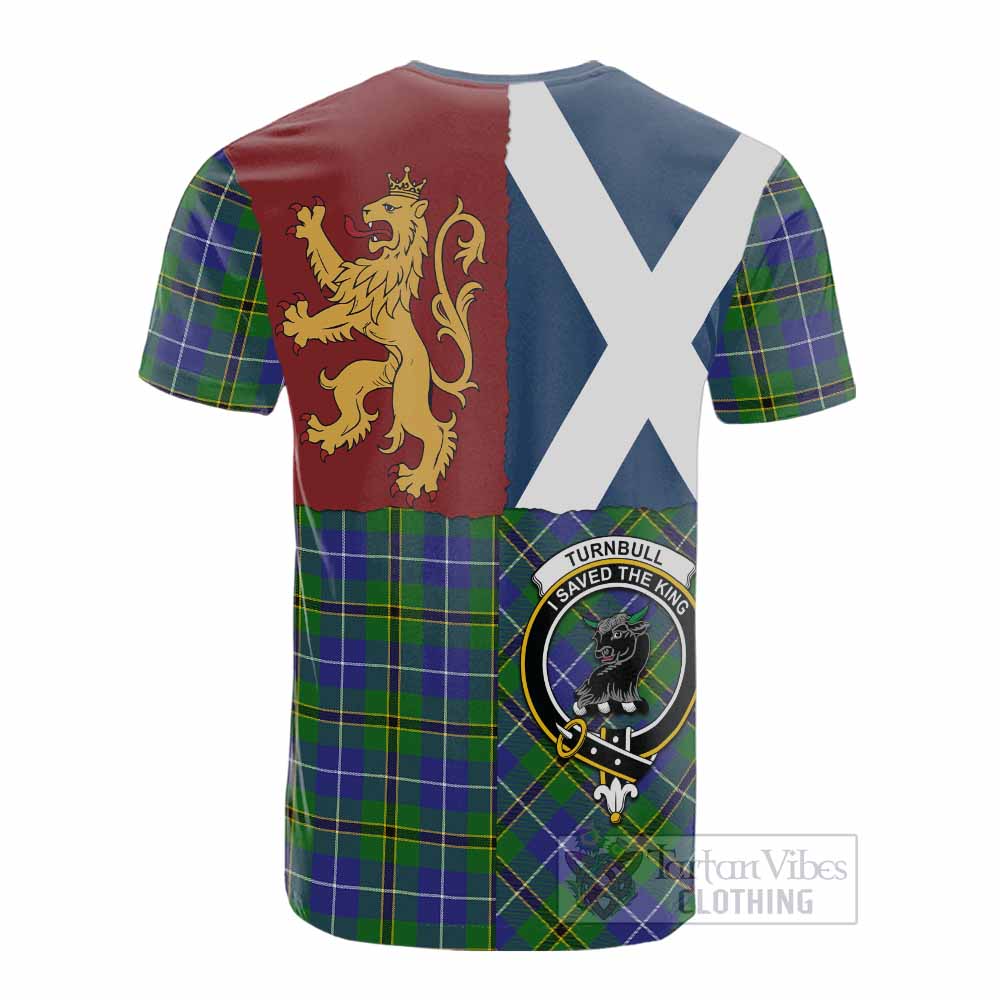Turnbull Crest Tartan Cotton T-shirt with Lion Rampant Saltire Style - Tartan Vibes Clothing