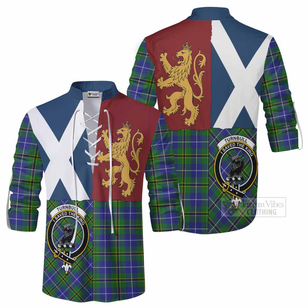 Turnbull Crest Tartan Ghillie Shirt with Lion Rampant Saltire Style - Tartan Vibes Clothing