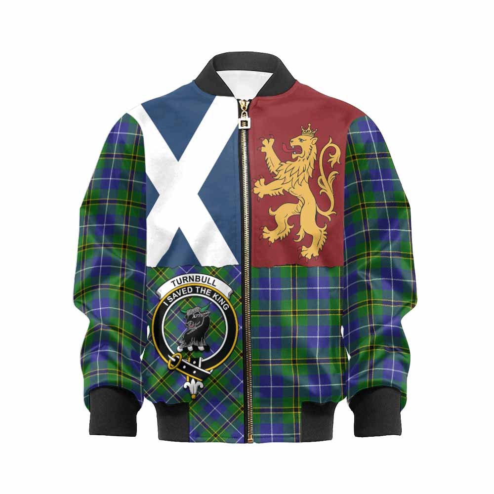Turnbull Crest Tartan Kid Bomber Jacket with Lion Rampant Saltire Style - Tartan Vibes Clothing