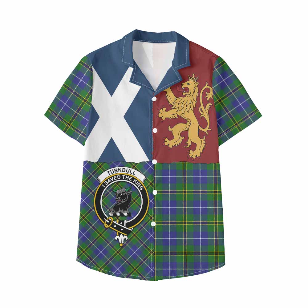 Turnbull Crest Tartan Kid Hawaiian Shirt with Lion Rampant Saltire Style - Tartan Vibes Clothing