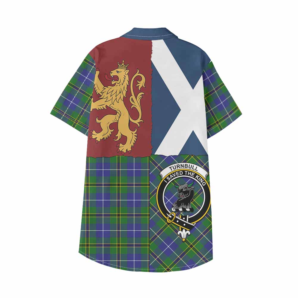 Turnbull Crest Tartan Kid Hawaiian Shirt with Lion Rampant Saltire Style - Tartan Vibes Clothing