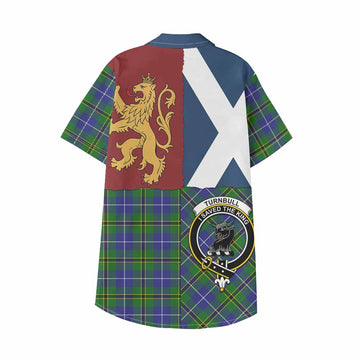 Turnbull Crest Tartan Kid Hawaiian Shirt with Lion Rampant Saltire Style