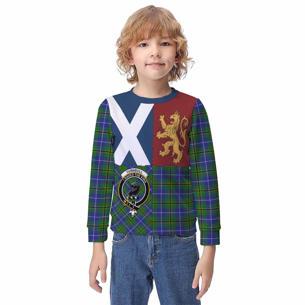 Turnbull Crest Tartan Kid Knitted Sweatshirt with Lion Rampant Saltire Style - Tartan Vibes Clothing