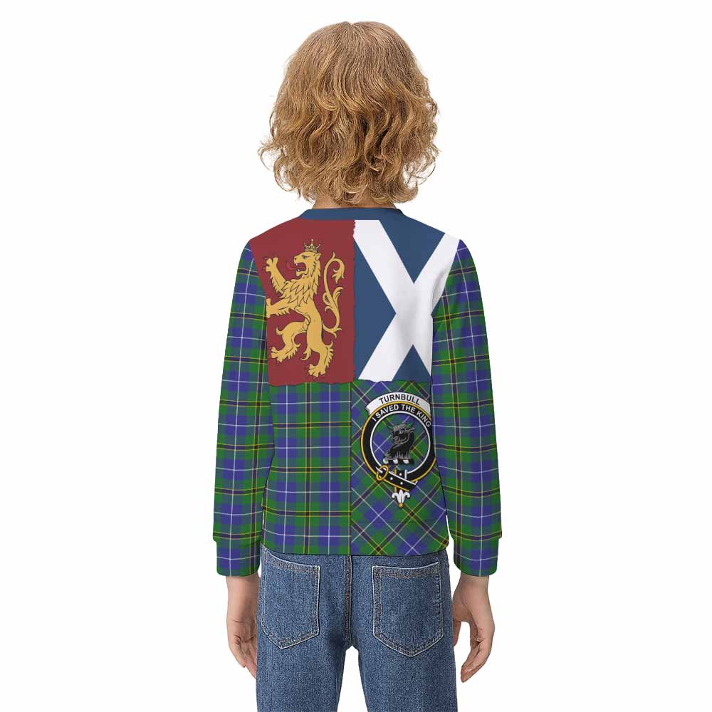 Turnbull Crest Tartan Kid Knitted Sweatshirt with Lion Rampant Saltire Style - Tartan Vibes Clothing