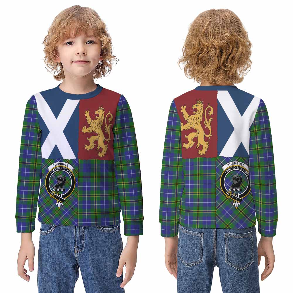 Turnbull Crest Tartan Kid Knitted Sweatshirt with Lion Rampant Saltire Style - Tartan Vibes Clothing