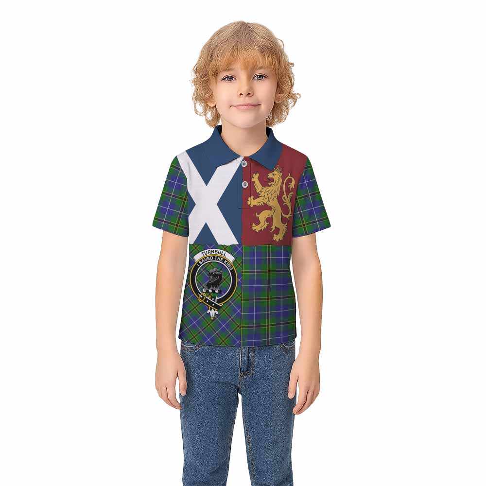 Turnbull Crest Tartan Kid Polo Shirt with Lion Rampant Saltire Style - Tartan Vibes Clothing