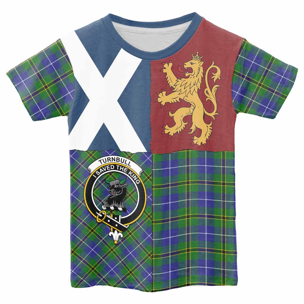 Turnbull Crest Tartan Kid T-shirt with Lion Rampant Saltire Style - Tartan Vibes Clothing