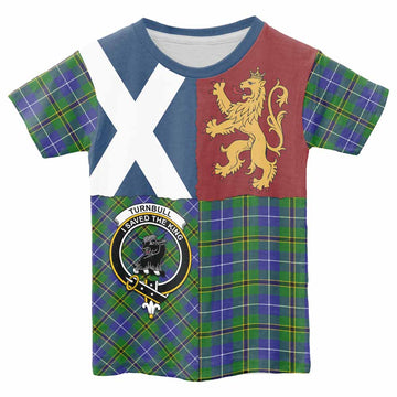 Turnbull Crest Tartan Kid T-shirt with Lion Rampant Saltire Style - Tartan Vibes Clothing