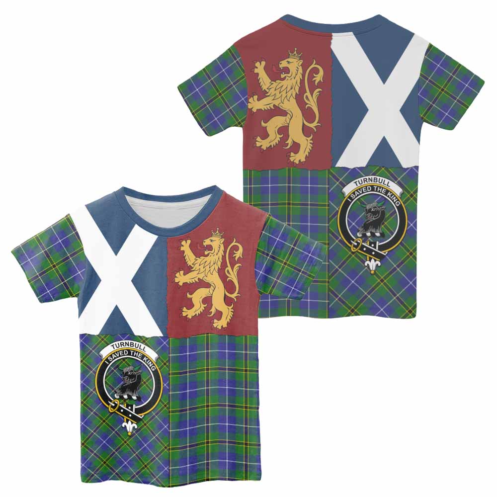 Turnbull Crest Tartan Kid T-shirt with Lion Rampant Saltire Style - Tartan Vibes Clothing