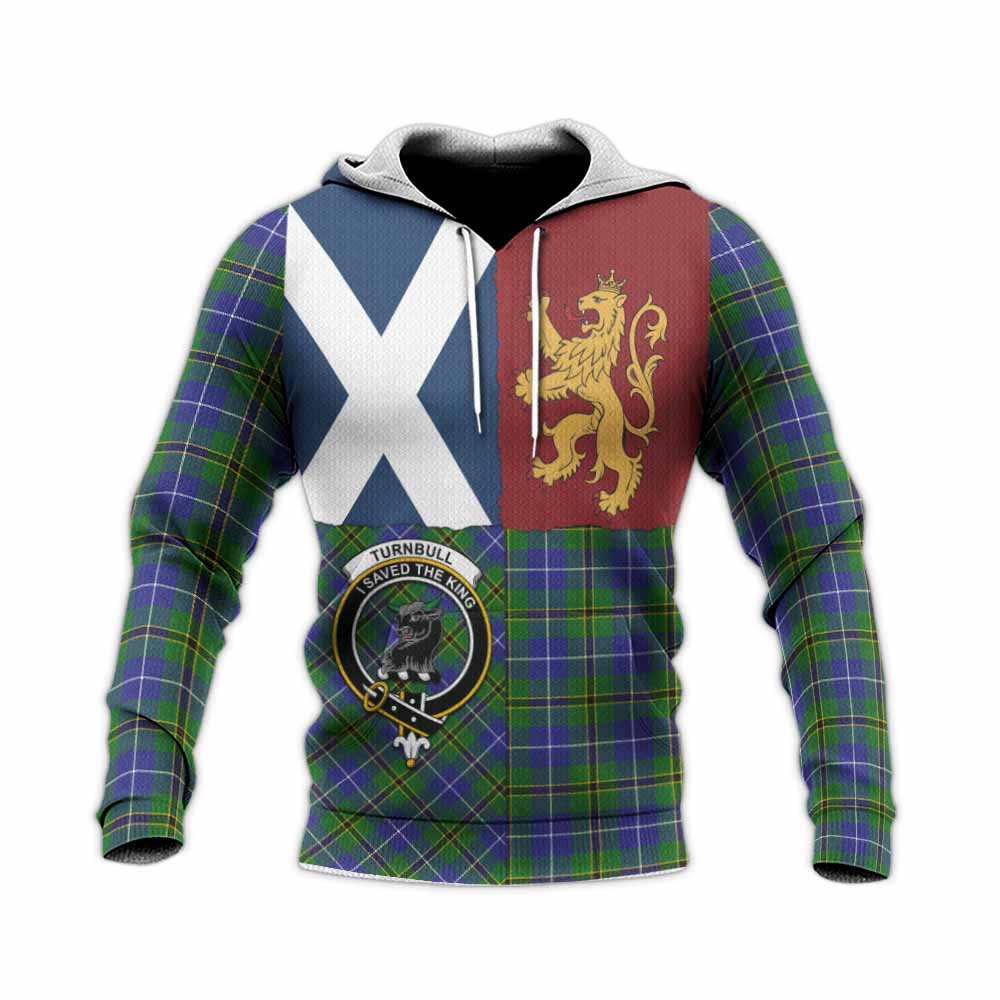 Turnbull Crest Tartan Knitted Hoodie with Lion Rampant Saltire Style